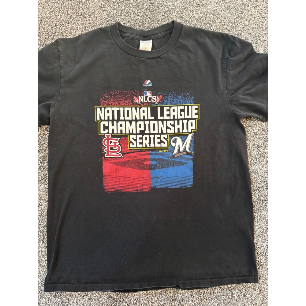 Majestic 2011 NLCS Cardinals vs Brewers Roster T-Shirt XL Black MLB